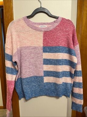 Absolutely Creative Worldwide Pink, Blue & Cream Colorblock Stripe Sweater